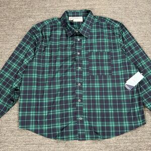 Silverts Shirt Men 2XL XXL  Green Navy Long Sleeve Button Up Adaptive Magnetic